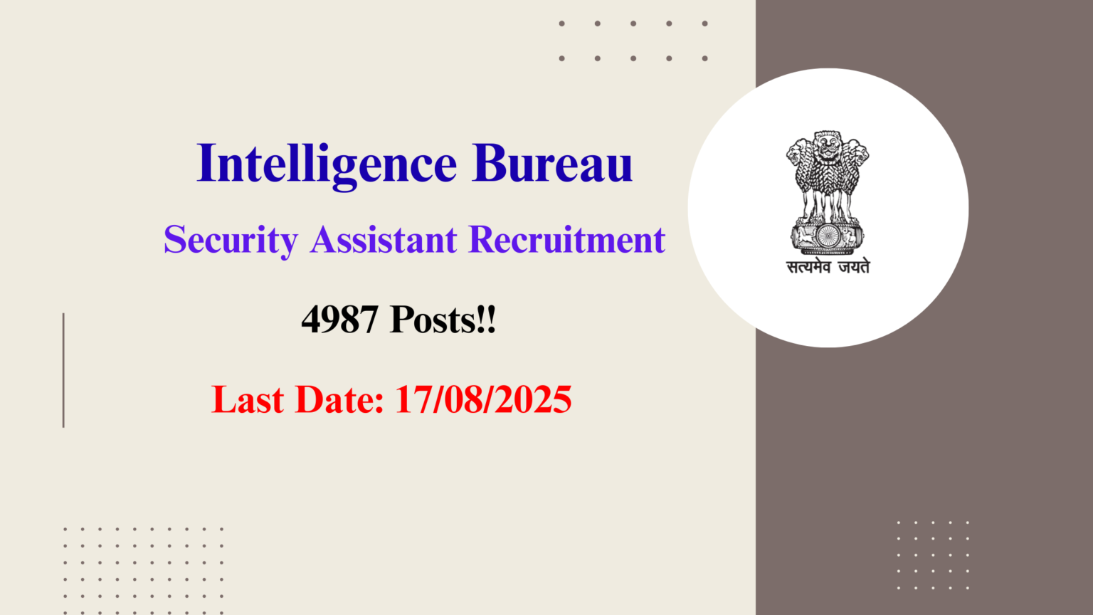 IB SA Recruitment 2025 | Notification Out for 4987 Posts, Apply Online!!